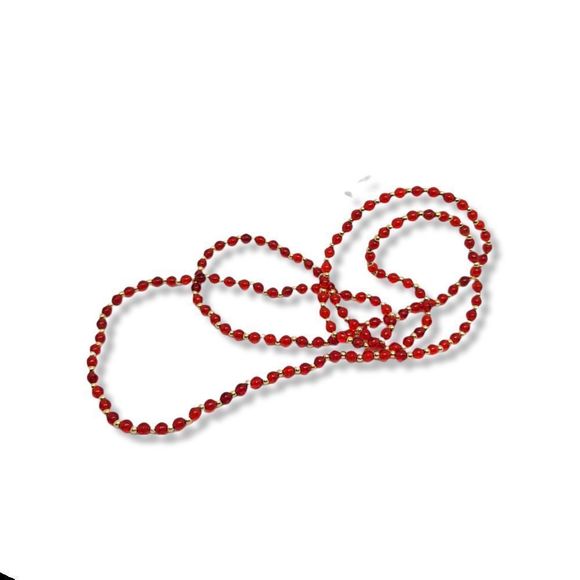 Handmade 4mm Cherry Red Glass Bead 3mm Round Gold Tone Continuous Bead Necklace - Picture 2 of 4